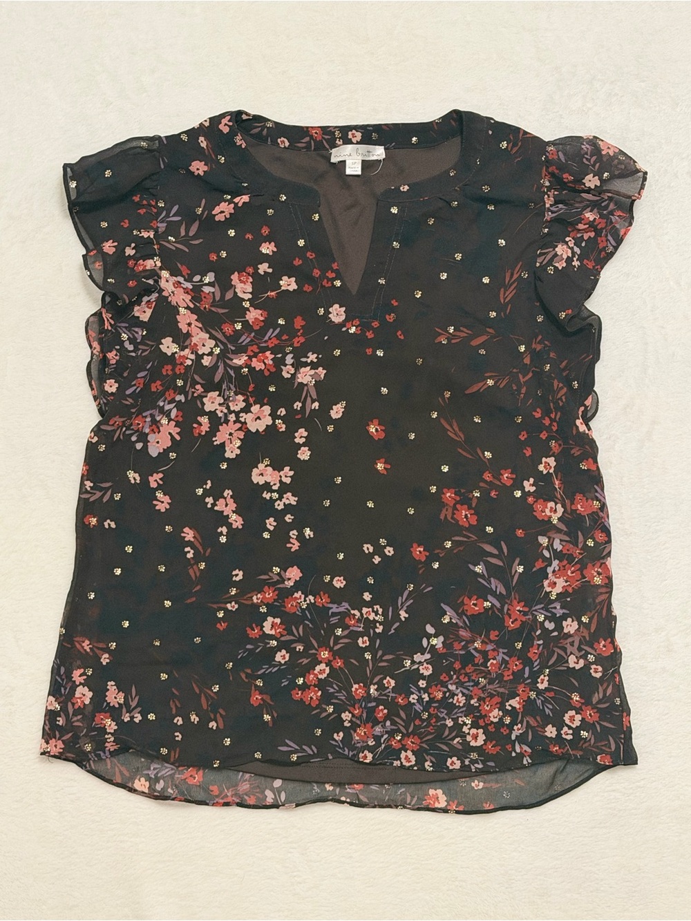 Floral Flutter Sleeve Women's Top - Brown